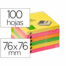 Bloc de notas adhesivas quita y pon q-connect 76x76 mm colores neon surtidos zig-zag