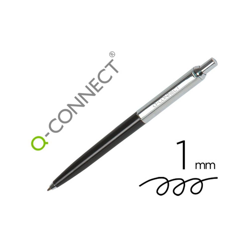 Boligrafo q-connect premium metalico retractil con clip color negro punta 1 mm