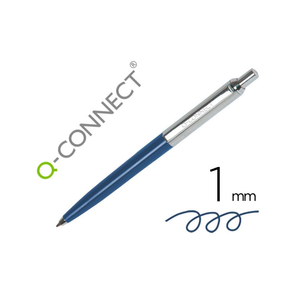 Boligrafo q-connect premium metalico retractil con clip color azul punta 1 mm