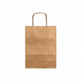 Bolsa papel q-connect kraft natural liso xs con asa retorcida 180x240x80 mm