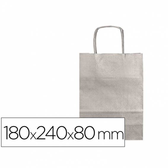 Bolsa papel q-connect kraft plata xs con asa retorcida 180x240x80 mm