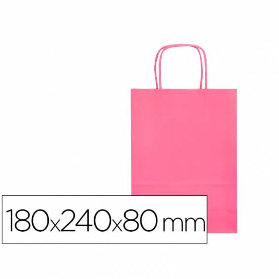 Bolsa papel q-connect celulosa rosa xs con asa retorcida 180x240x80 mm