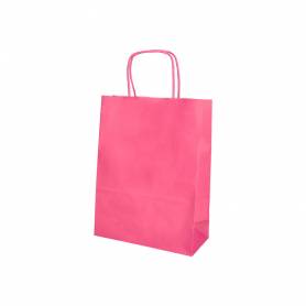 Bolsa papel q-connect celulosa rosa xs con asa retorcida 180x240x80 mm