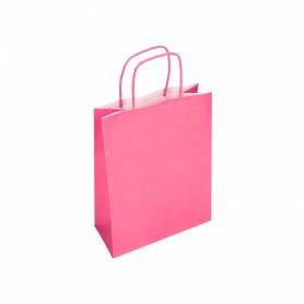 Bolsa papel q-connect celulosa rosa xs con asa retorcida 180x240x80 mm