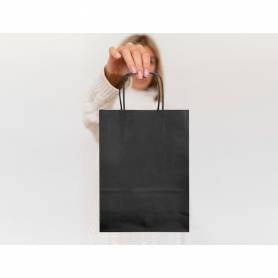 Bolsa papel q-connect celulosa negro s con asa retorcida 240x320x10 mm