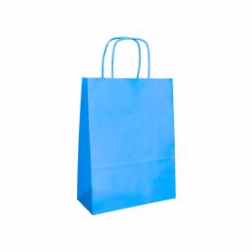 Bolsa papel q-connect celulosa celeste m con asa retorcida 270x370x12 mm