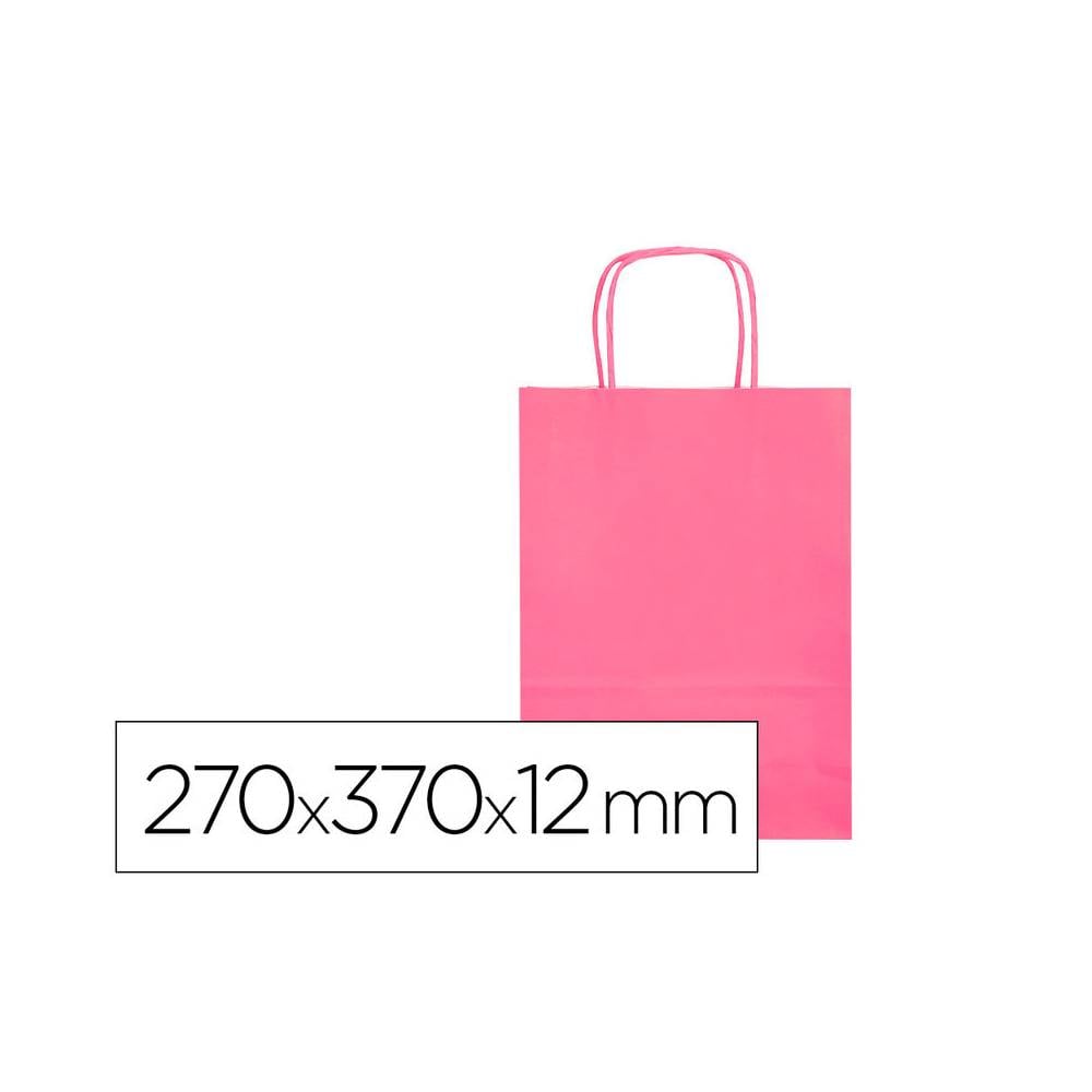 Bolsa papel q-connect celulosa rosa m con asa retorcida 270x370x12 mm