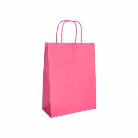 Bolsa papel q-connect celulosa rosa m con asa retorcida 270x370x12 mm