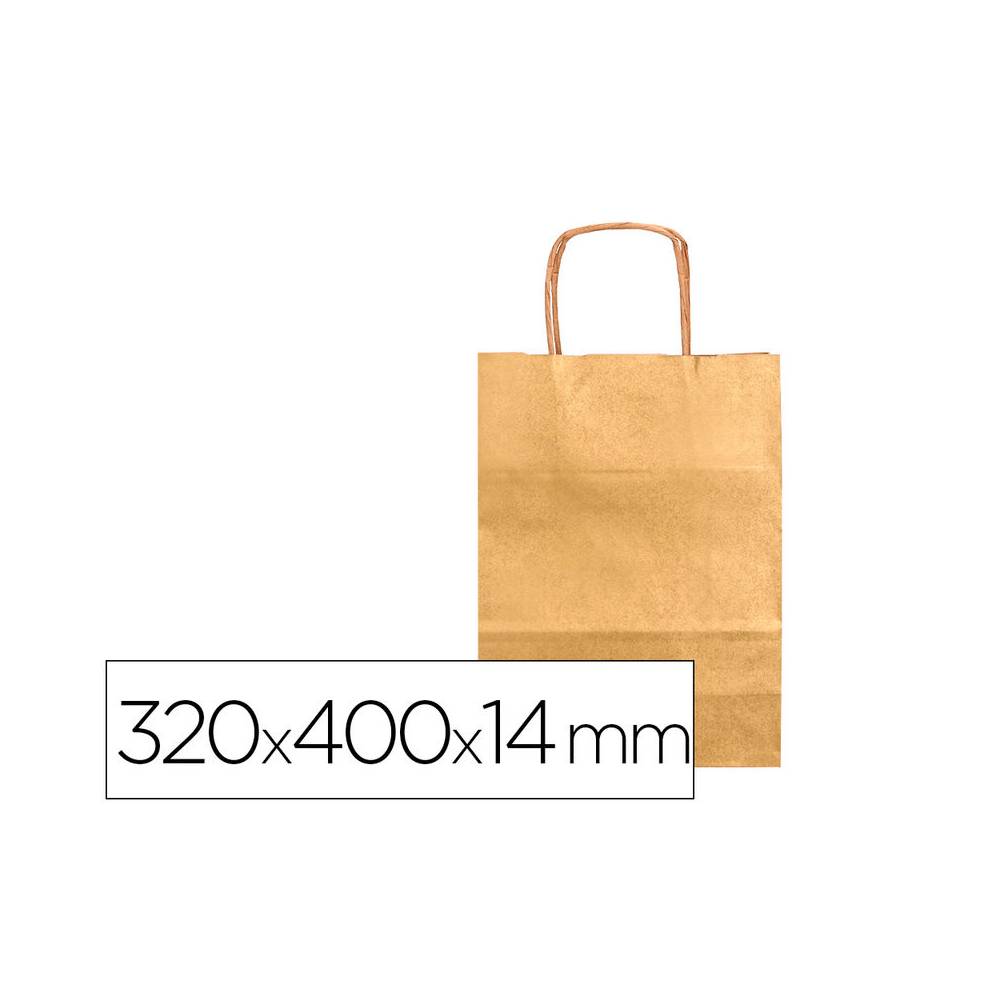 Bolsa papel q-connect kraft oro l con asa retorcida 320x400x14 mm