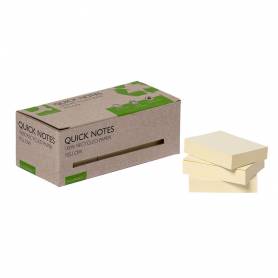 Bloc de notas adhesivas quita y pon q-connect 38x51 mm 100% papel reciclado amarillo en caja de carton