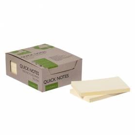 Bloc de notas adhesivas quita y pon q-connect 76x127 mm 100% papel reciclado amarillo en caja de carton