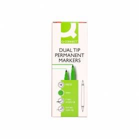 Rotulador q-connect marcador permanente doble punta color verde 0,4 mm y 1 mm