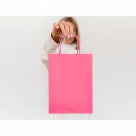 Bolsa papel q-connect celulosa rosa l con asa retorcida 320x400x14 mm