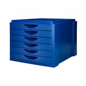 Fichero cajones de sobremesa q-connect bandeja organizadora superior 6 cajones color azul opaco