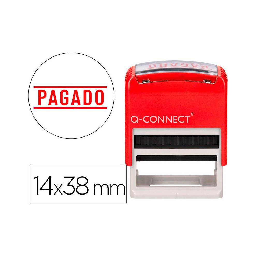 Sello entintado automatico q-connect pagado almohadilla 14x38 mm color rojo