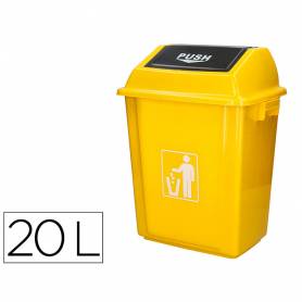 Papelera contenedor q-connect plastico con tapa de balancin 20 litros amarillo 340x240x450 mm