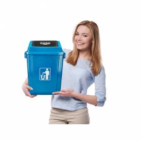 Papelera contenedor q-connect plastico con tapa de balancin 20 litros azul 340x240x450 mm