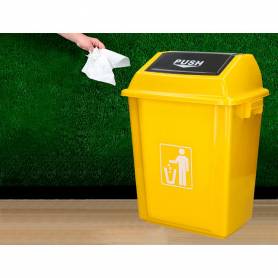 Papelera contenedor q-connect plastico con tapa de balancin 58 litros amarillo 470x330x760 mm