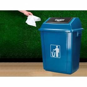 Papelera contenedor q-connect plastico con tapa de balancin 58 litros azul 470x330x760 mm