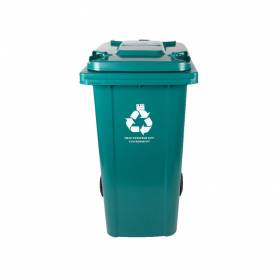 Papelera contenedor q-connect plastico con tapadera y ruedas 240 litros verde 1040x620x610 mm