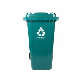 Papelera contenedor q-connect plastico con tapadera y ruedas 240 litros verde 1040x620x610 mm