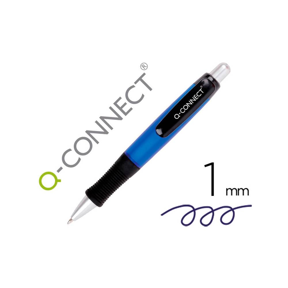 Boligrafo q-connect premium retractil con sujecion de caucho color azul punta 1 mm