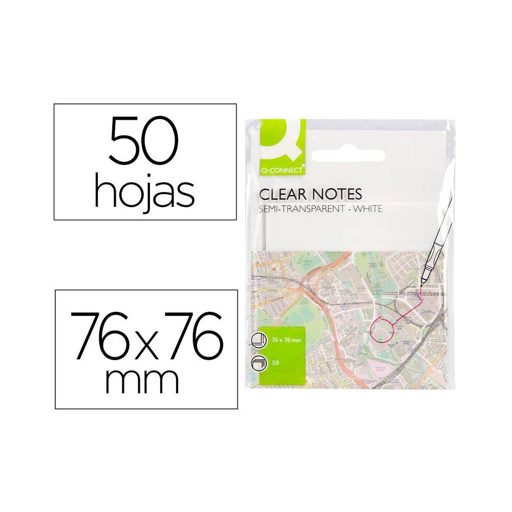 Bloc de notas adhesivas quita y pon q-connect 76x76 mm removible plastico translucido blanco 50 hojas