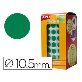 Gomets autoadhesivos circulares 10,5mm verde en rollo
