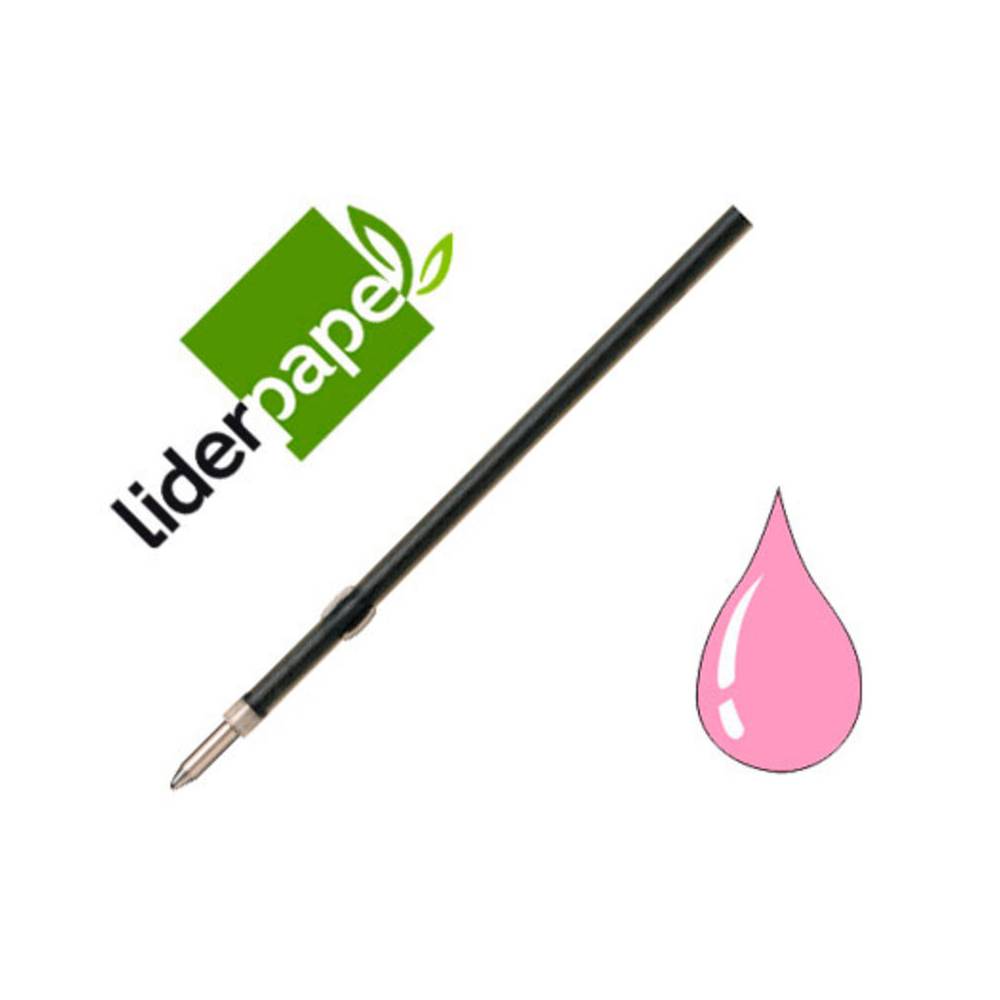 Recambio boligrafo liderpapel gummy touch retractil 1,0 mm tinta rosa bolsa de 10 unidades