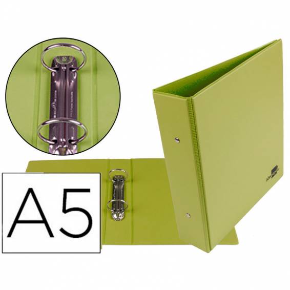 Carpeta de 2 anillas 40 mm redondas liderpapel a5 carton forrado pvc verde pistacho