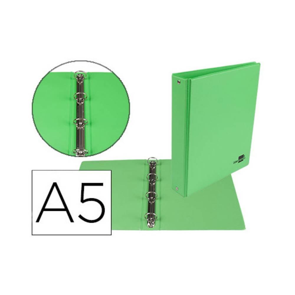 Carpeta de 4 anillas 25 mm redondas liderpapel a5 carton forrado pvc verde