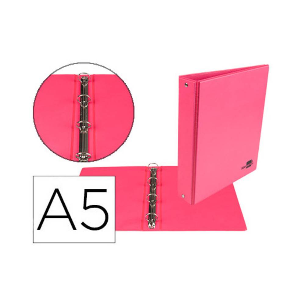 Carpeta de 4 anillas 25 mm redondas liderpapel a5 carton forrado pvc fucsia