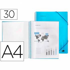 Carpeta liderpapel escaparate con espiral 30 fundas polipropileno din a4 azul