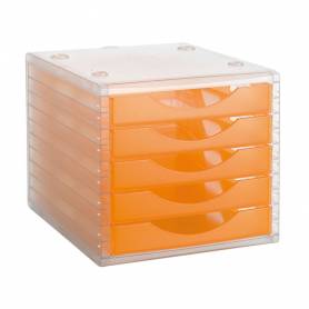 Fichero cajones de sobremesa q-connect 340x270x260 mm apilables 5 cajones naranja mandarina translucido