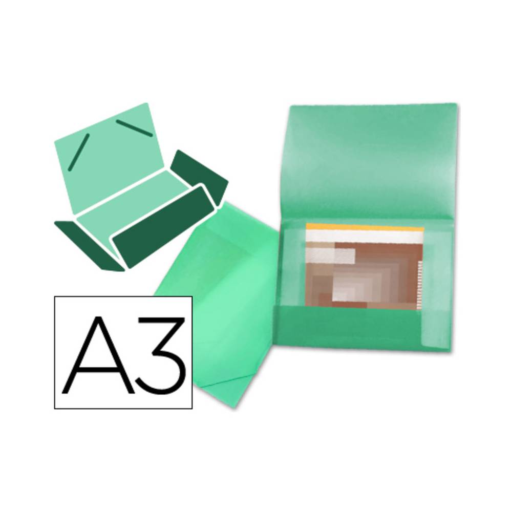 Carpeta liderpapel portadocumentos 44803 solapas polipropileno din a3 verde translucido lomo flexible