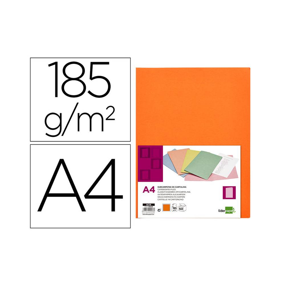 Subcarpeta liderpapel a4 naranja intenso 180g/m2