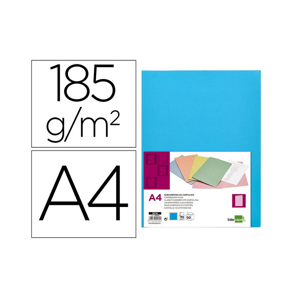 Subcarpeta liderpapel din a4 celeste intenso 180g/m2