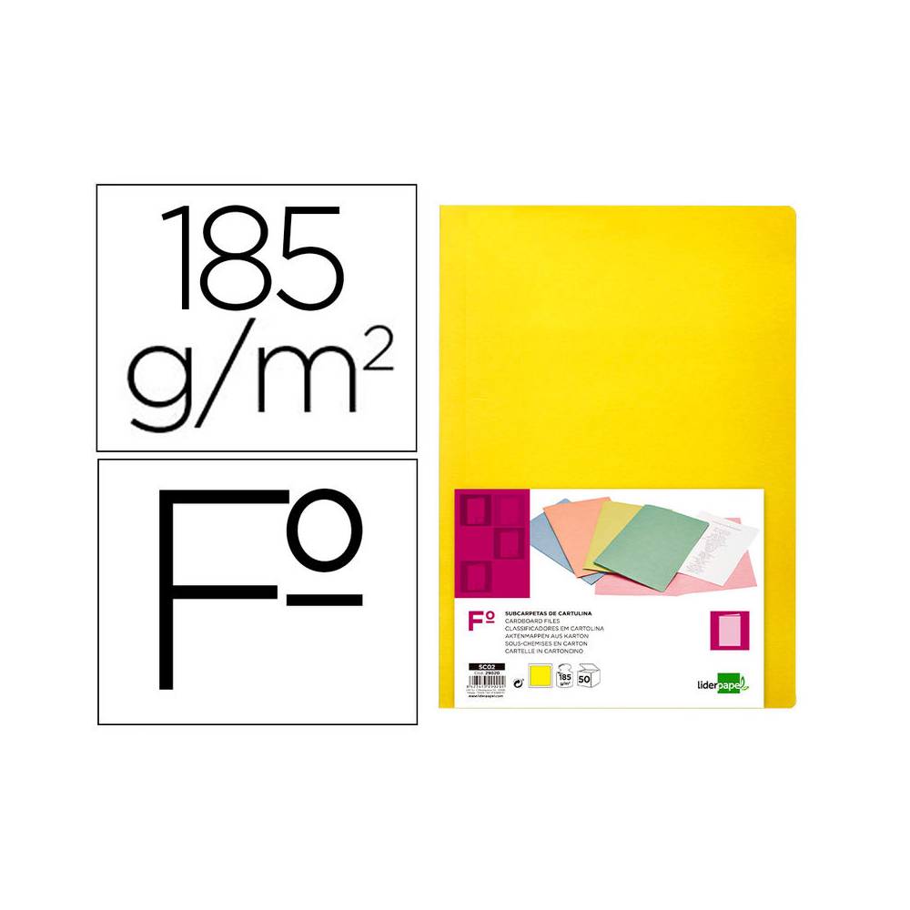 Subcarpeta liderpapel folio amarillo intenso 180g/m2