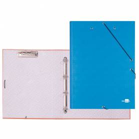 Carpeta de 4 anillas 25mm redondas liderpapel folio carton forrado paper coat celeste con miniclip y solapas