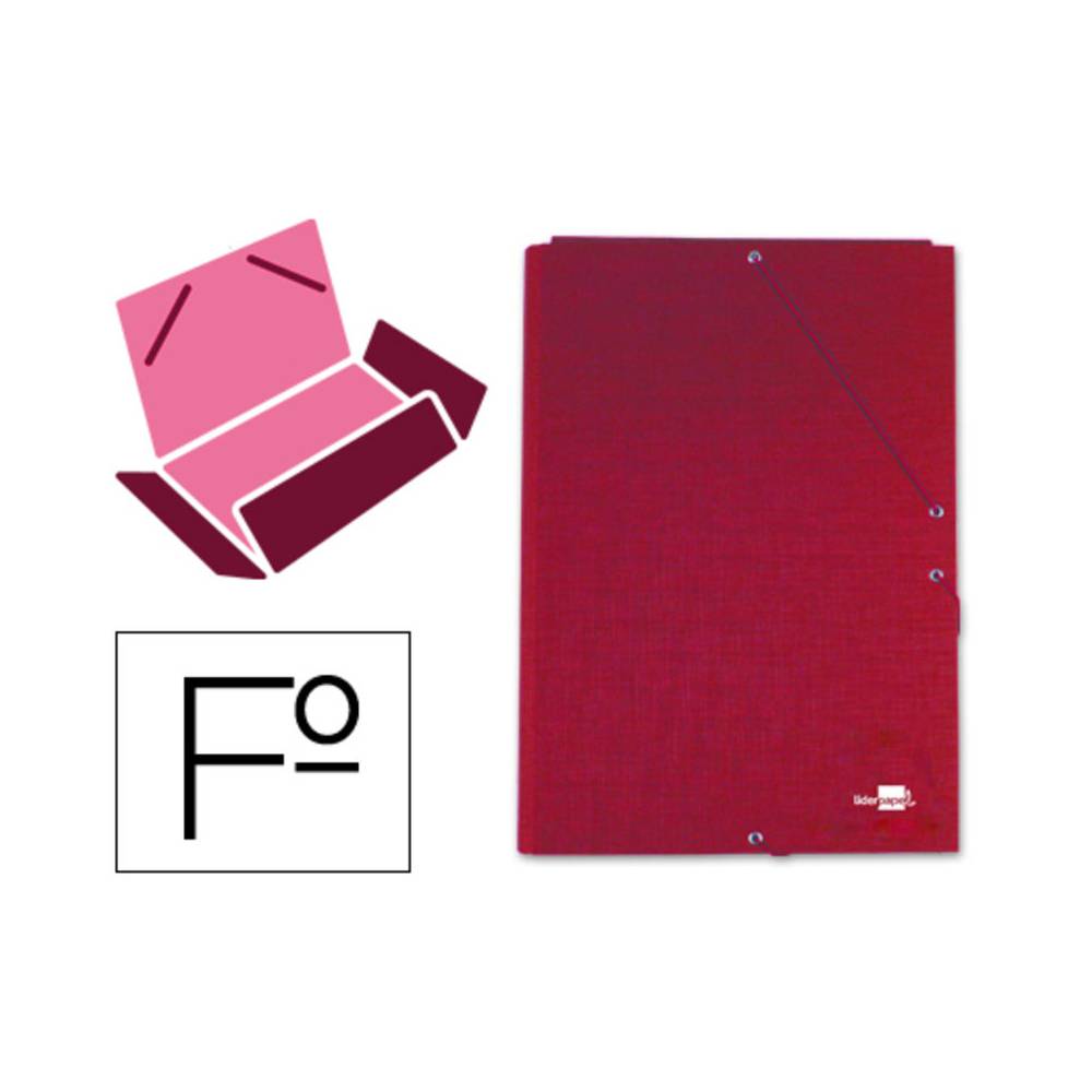 Carpeta liderpapel gomas folio 3 solapas carton forrado roja