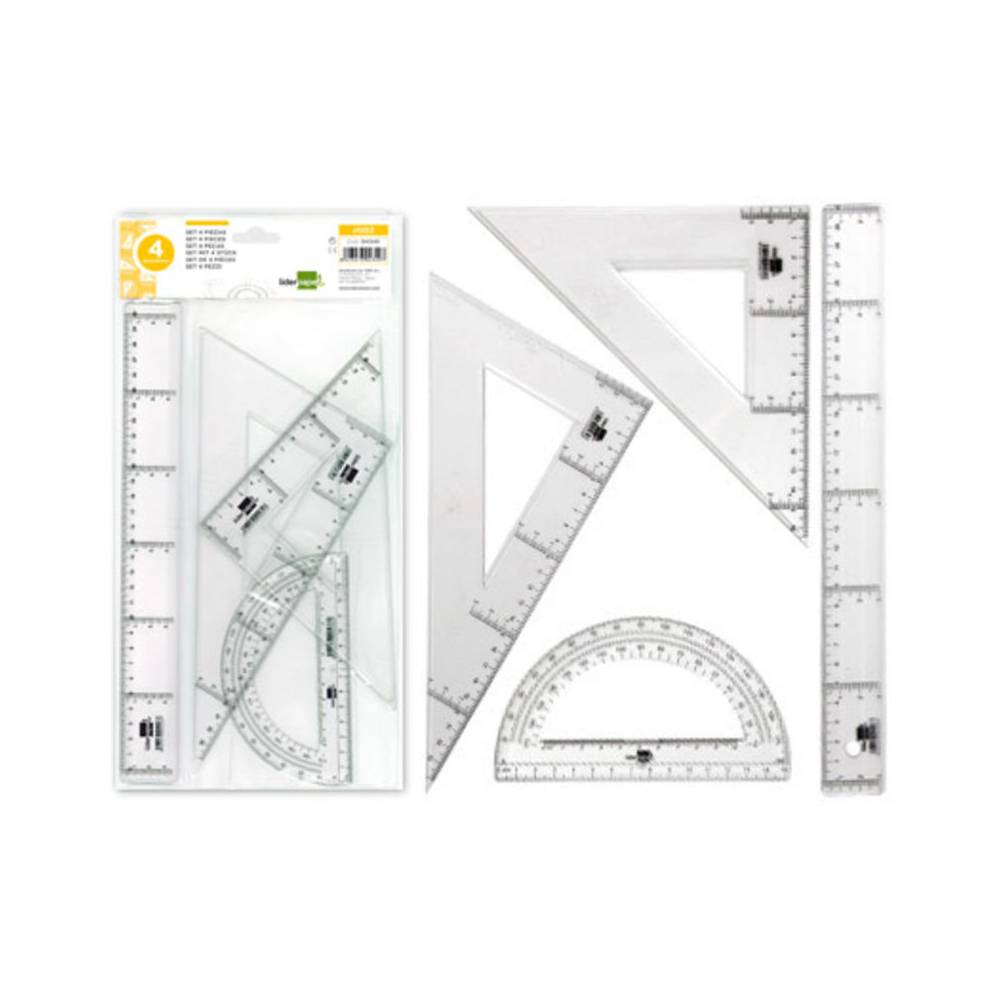 Juego escuadra y cartabon 25cm regla 30cm y semicirculo 15cm liderpapel en petaca incolora