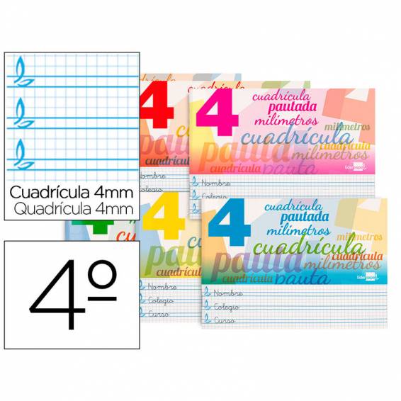 Libreta liderpapel pautaguia tapa cartoncillo 32 hojas din a5 70 g cuadriculado pautado 4 mm apaisado con margen