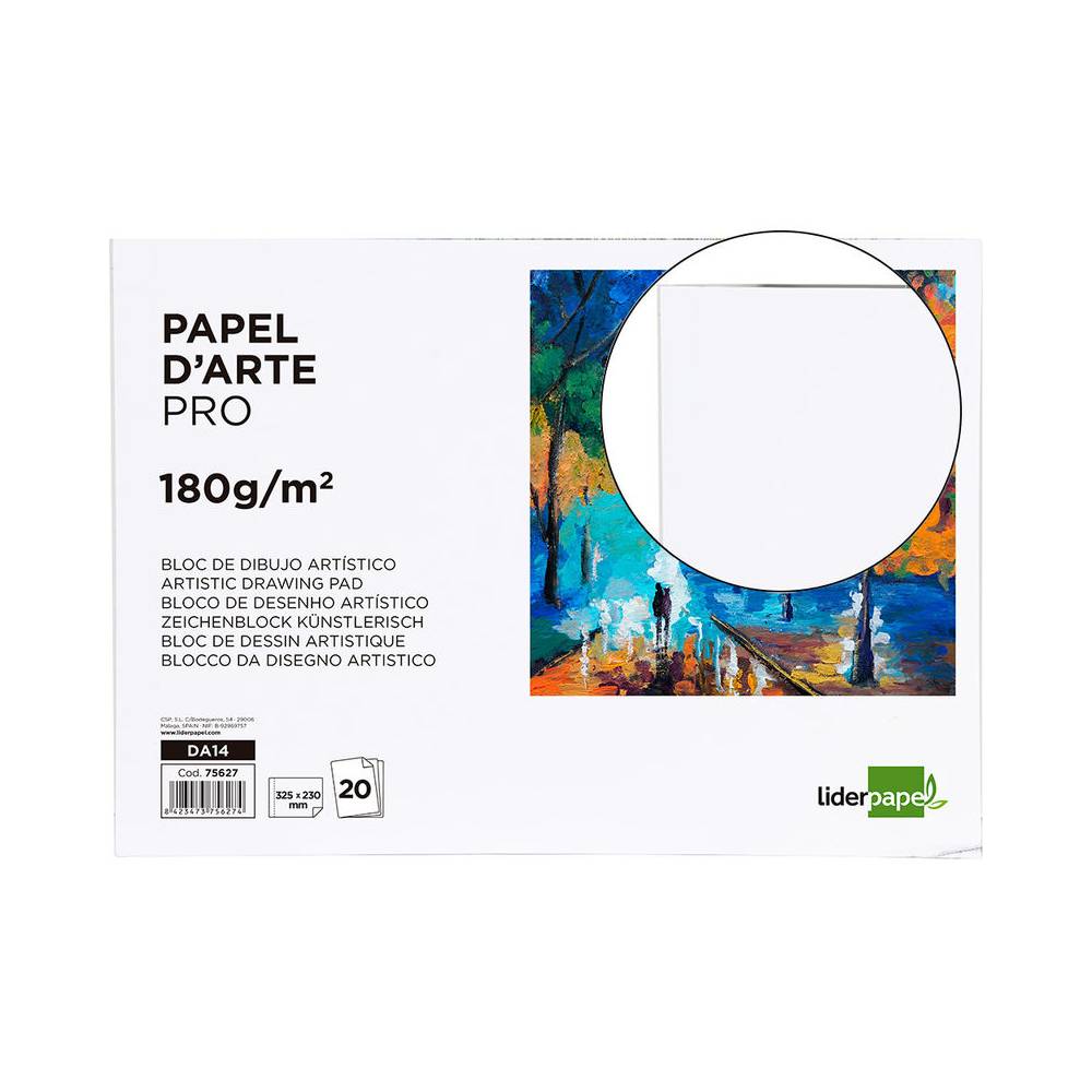 Bloc dibujo liderpapel artistico encolado 230x325mm 20 hojas 180 g/m2 sin recuadro