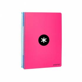 Cuaderno espiral liderpapel a5 antartik tapa dura 80h 100 g cuadro 5mm con margen color rosa fluor