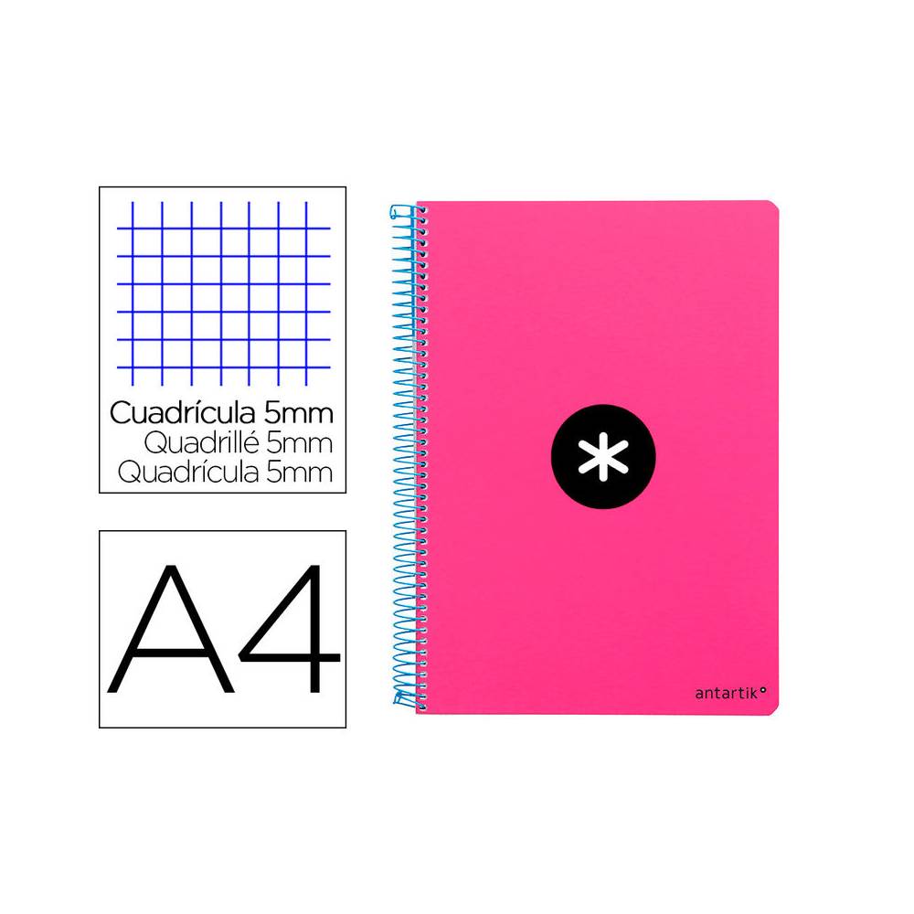 Cuaderno espiral liderpapel a4 micro antartik tapa dura 80h 100 gr cuadro 5mm sin bandas 4 taladros color rosa fluor