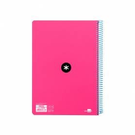 Cuaderno espiral liderpapel a4 micro antartik tapa dura 80h 100 gr cuadro 5mm sin bandas 4 taladros color rosa fluor