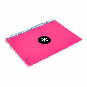 Cuaderno espiral liderpapel a4 micro antartik tapa dura 80h 100 gr cuadro 5mm sin bandas 4 taladros color rosa fluor