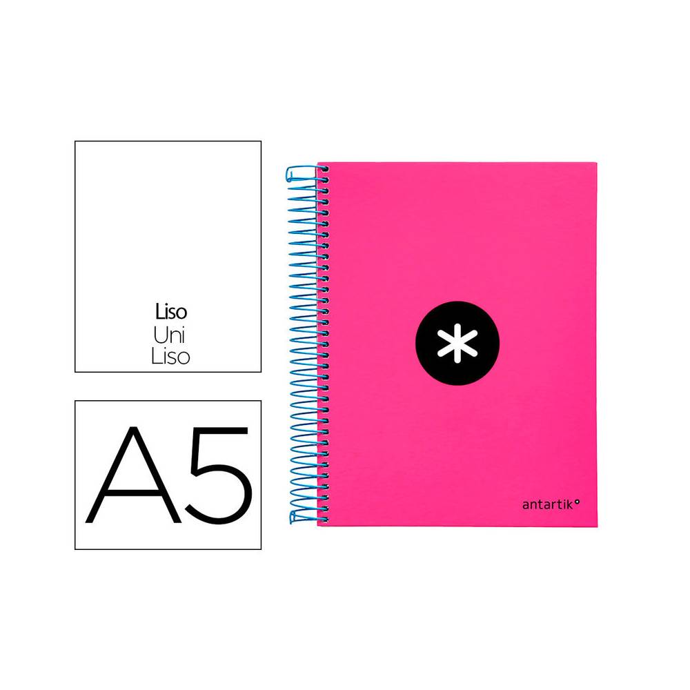 Cuaderno espiral liderpapel a5 micro antartik tapa forrada 120h 90 gr liso con bandas 6 taladros color rosa fluor