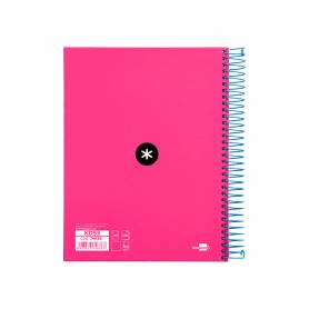 Cuaderno espiral liderpapel a5 micro antartik tapa forrada 120h 90 gr liso con bandas 6 taladros color rosa fluor