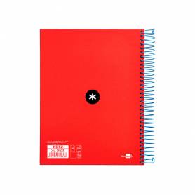 Cuaderno espiral liderpapel a5 micro antartik tapa forrada 120h 90g liso con bandas 6 taladros color rojo